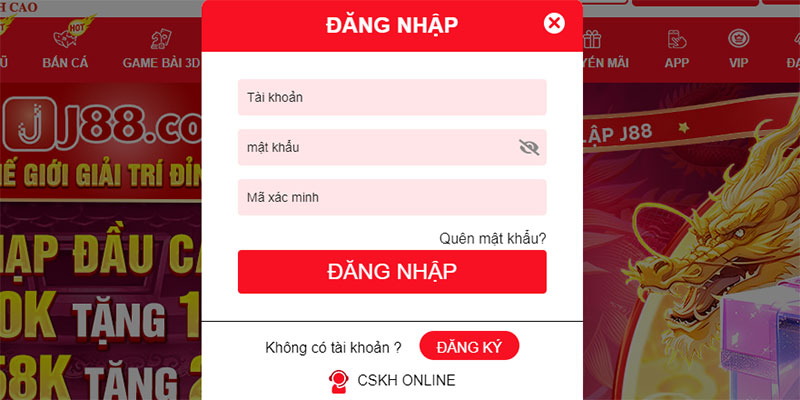 Biểu mẫu điền thông tin đăng nhập game J88 Biểu mẫu điền thông tin đăng nhập game J88